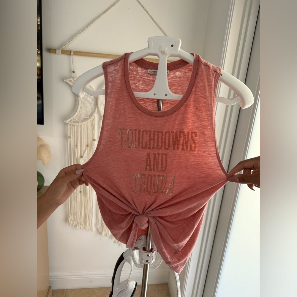 Rose pink “touch downs & tequila” muscle tank